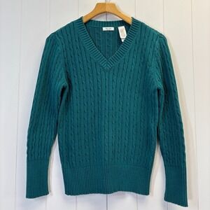 Vintage Liz & Co Women Y2K Preppy Cable Knit V-Neck Sweater Size 2X Old Money